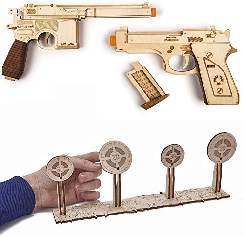 Wood Trick Wooden Toy Guns Set with Targets Shooting Range, Pistol Toy Guns for Kids Set - 3D Wooden Puzzle for Adults and Teens Wood Trick