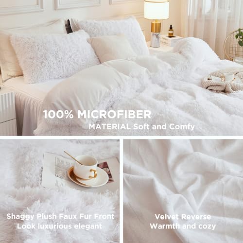Andency White Comforter Full Size Set, 3 Pieces Fluffy Faux Fur Warm Soft Fuzzy Plush Bedding Comforter Set, Thick Heavy Puffy Comfy Bedding Sets Andency