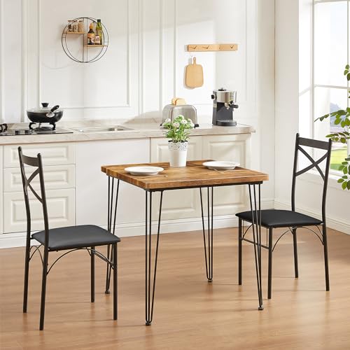 VECELO 3 Piece Dining Table Set for 2, Kitchen Table Set with 2 Chairs for Small Space, Space-Saving and Modern Design, Apartment, Easy to Assemble,Classic Brown VECELO