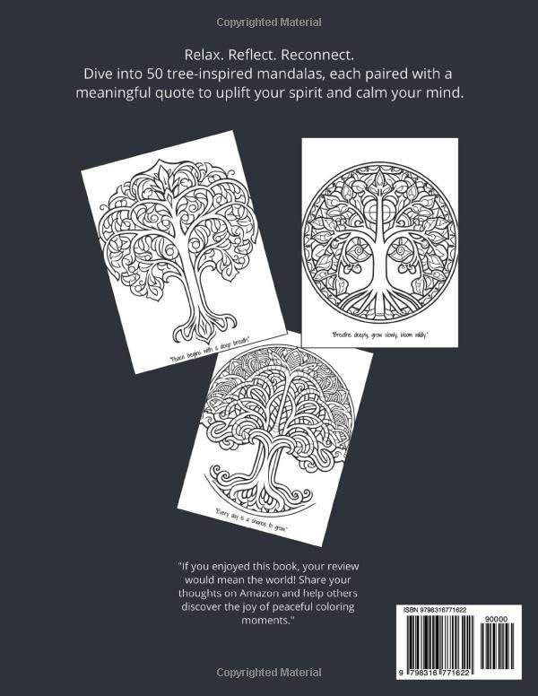 Tree Mandalas: A Mindful Coloring Book for Adults with 50 Tree Mandalas and Inspirational Quotes for Stress Relief and Relaxation WoodArtSupply