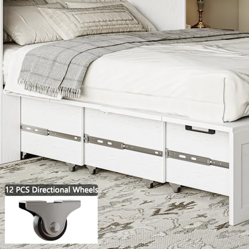 CHUWELL Full Size Murphy Bed with Charging Station & Drawer, Farmhouse Full Size Mobile Cabinet Bed Frame, Murphy Chest Bed Cabinet for Bedroom, Guest Room