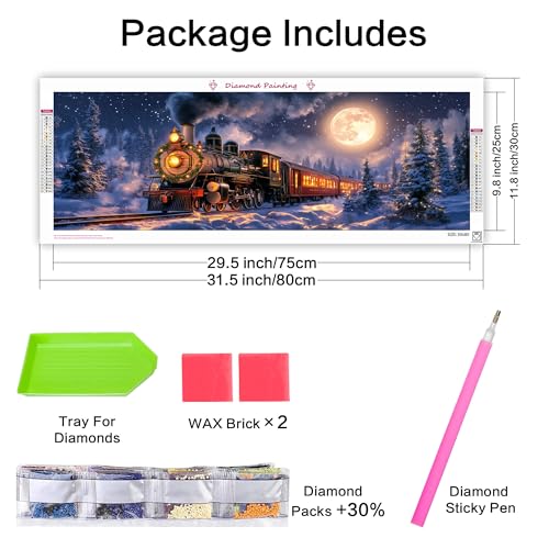 VAIIEYO Large Diamond Art Kits for Adults Christmas, Diamond Art Train, Large Diamond Painting Kits Full Drill Round Rhinestone Craft Canvas for Home Wall Decor Gift 12x31 inch VAIIEYO