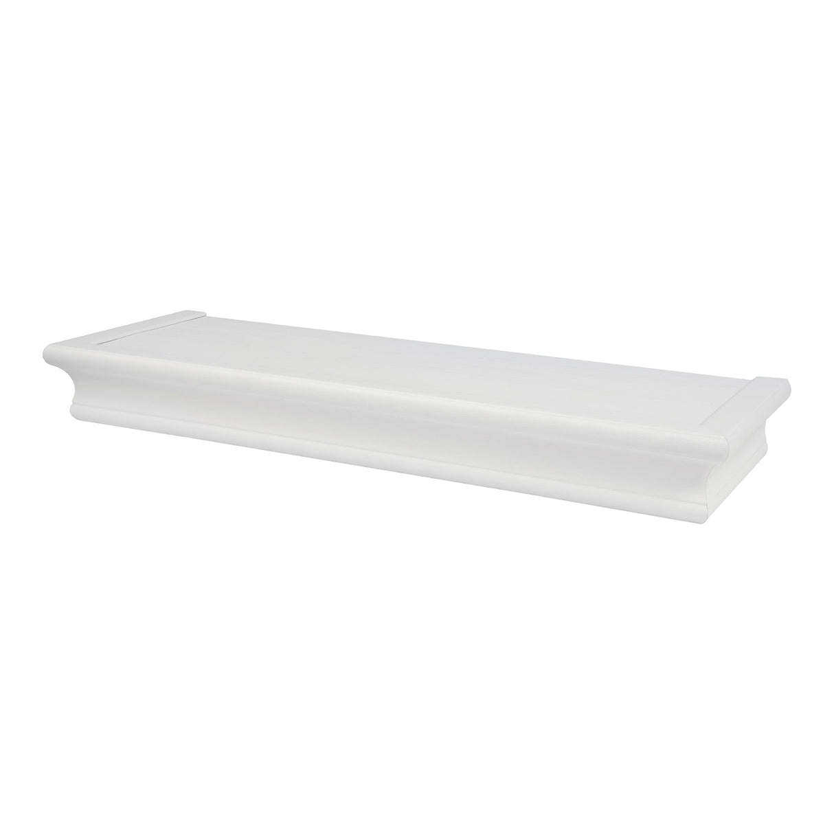HIGH & MIGHTY Decorative 18" Floating Shelf Holds up to 15 lbs, Easy Tool-Free Dry Wall Installation, Beveled, White | 515654 HIGH & MIGHTY