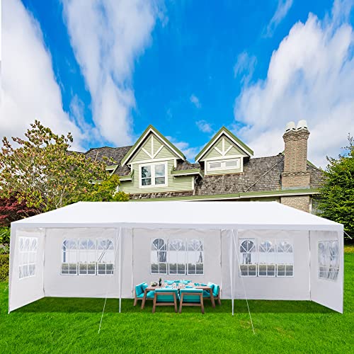 10'x30' Party Tent Outdoor Wedding Event Tents with 5 Removable Sidewalls, Heavy Duty Gazebo, Large Canopy Waterproof for Parties Patio Birthday Christmas White Gainvieyee