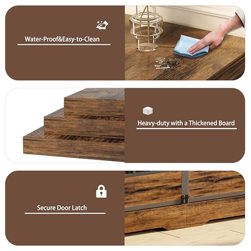 COZPAW 78 Inch Double Dog Crate Furniture, Extra Large Dog Kennel Indoor for 2 Dogs, Heavy Duty Dog Cage with Divider, Wooden Dog House Decorative Table TV Stand for XLarge Dogs (Cognac Brown) COZPAW