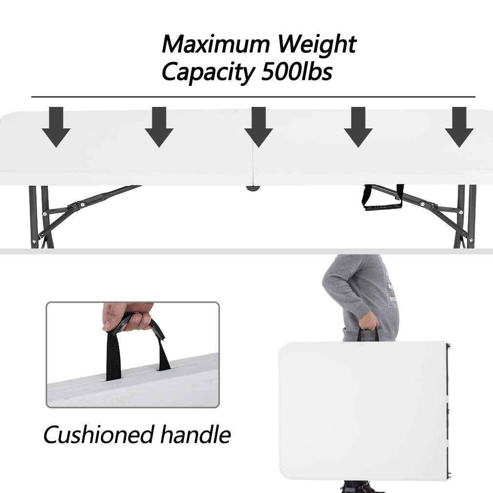 6FT Picnic Table Folding Table Camping Table Plastic Table Fold Up Table Lock for Party Event,White BestOffice