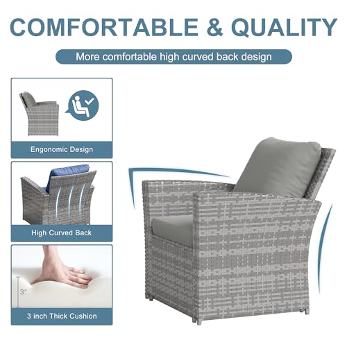 Amopatio 4 Pieces Outdoor Patio Furniture Set,Wicker Sectional Sofa Outdoor Patio Set Outdoor Rattan Patio Furniture, Patio Conversation Sets with Cushion, Grey Amopatio