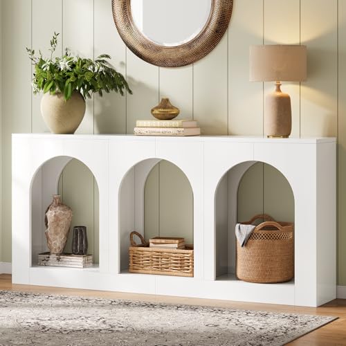 Tribesigns 70.9" White Console Table with Storage, Wood Entryway Entry Table with 3 Arched Shelves for Foyer, Hallway, Living Room, Behind Couch Sofa, Narrow Long Tribesigns