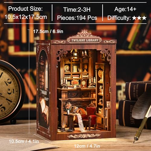 Sagiterra Book Nook Kit,DIY Miniature Dollhouse Kit for Adults and Teens,3D Wooden Tiny House for Family and Friends,Bookshelf Decor in Halloween/Christmas(Book Store) (Twilight Library)