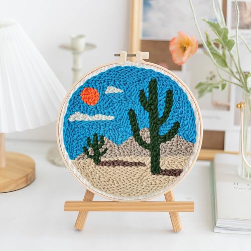LACHLAND Punch Needle Kit Beginners, Landscape Stitching Kit for Adults&Teens DIY Embroidery Starter Craft with Yarn Needle Tool Easy Hobby Home Decor Gifts for Craft Lover (Cactus)