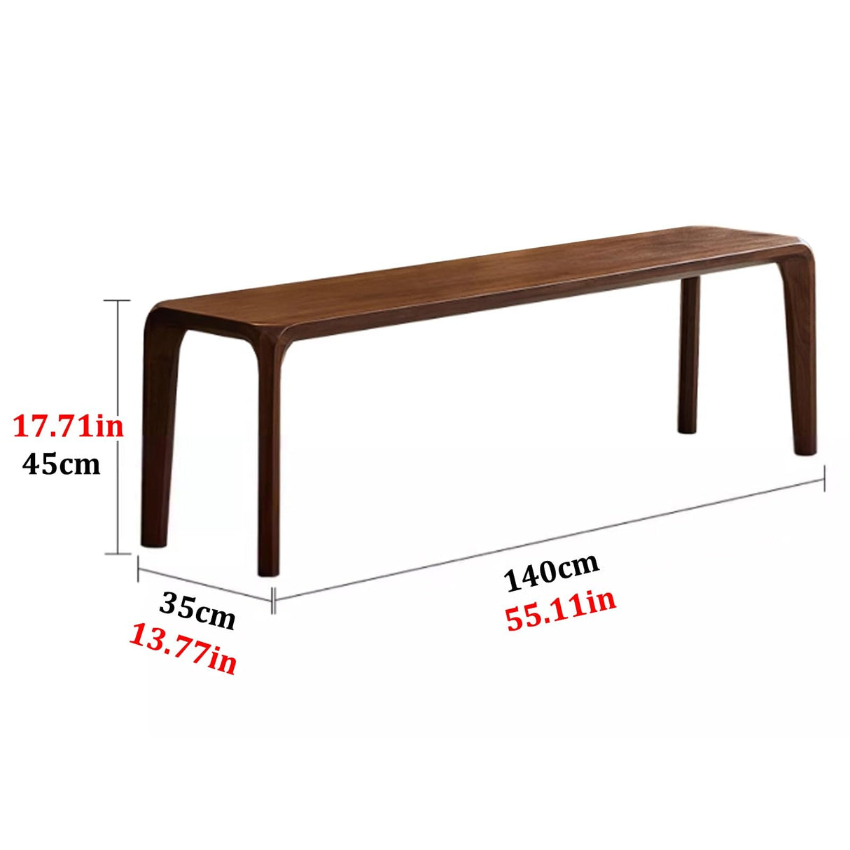 Natural Wood Bench for End of Bed Modern Dining Table Bench Backless Rounded Corners Entry Way Benches with Solid Legs for Foyer Bedroom Living Room(55.1in/140cm) Generic