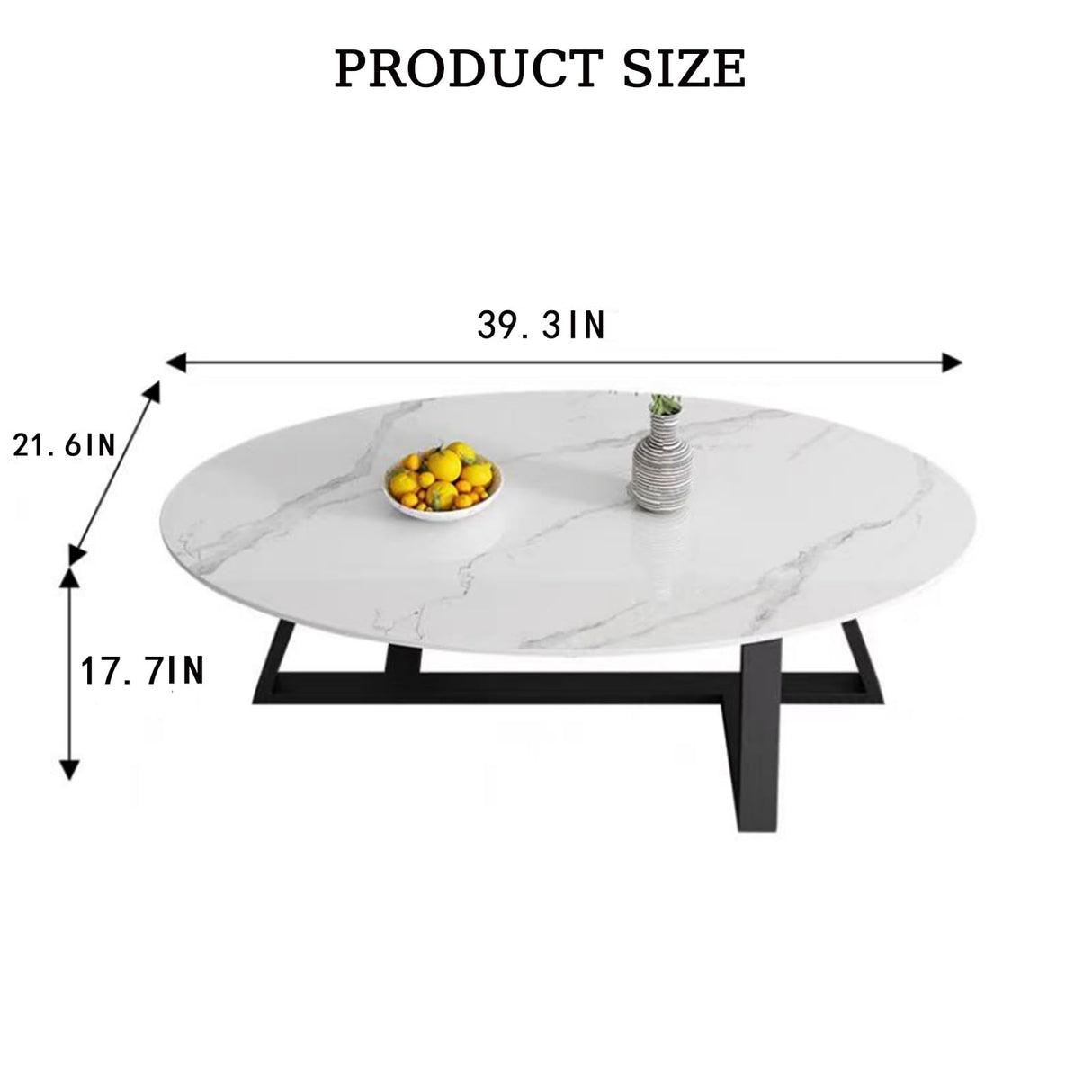 Wolawu Coffee Table White Faux Marble Coffee Table for Living Room,Oval Modern Center Table Tea Table for Small Space,Wooden Living Room Tables End Table with Sturdy Black Metal Leg Wolawu