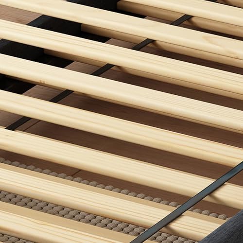 YOPTO Full Size Upholstered Platform Bed with Twin Size Trundle & USB Port,Linen Tufted Bed Frame W/Remote Control LED Light & Stripe Headboard,Wood Slats Support for Bedroom,Apartment,Dark Gray YOPTO