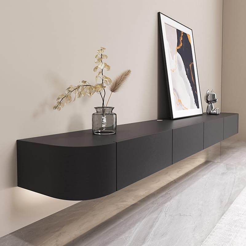 FGNIXLN Floating TV Stand,70.9 Inch Wall Mounted TV Shelf,Modern Entertainment Center Media Console with Storage for Bedroom,Living Room (Black) FGNIXLN