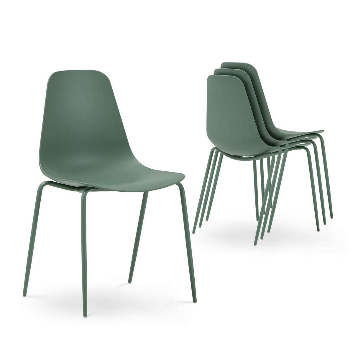 COLAMY Modern Dining Room Chairs Set of 4, Plastic Kitchen Chairs Stackable Patio Chairs with Metal Legs for Indoor, Outdoor, Restaurant, Bistro, Cafe, Light Green COLAMY