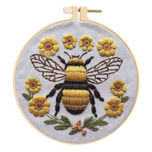 Huacan Embroidery Kits for Adults Beginner 1 Pcs Stamped Bee Pattern Stitching DIY Sewing Kit 7.9 x 7.9 Inch