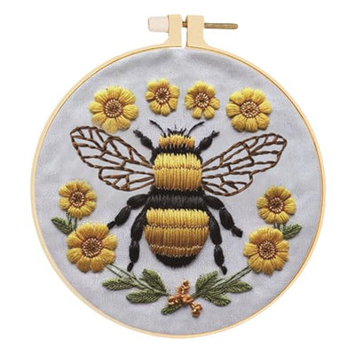Huacan Embroidery Kits for Adults Beginner 1 Pcs Stamped Bee Pattern Stitching DIY Sewing Kit 7.9 x 7.9 Inch