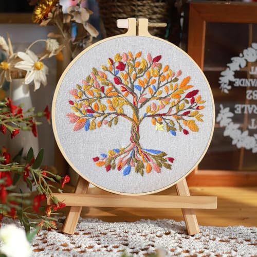 Huacan Embroidery Kit for Beginners Colorful Tree of Life Embroidery Kit, DIY Hand Embroidery Set with Pattern