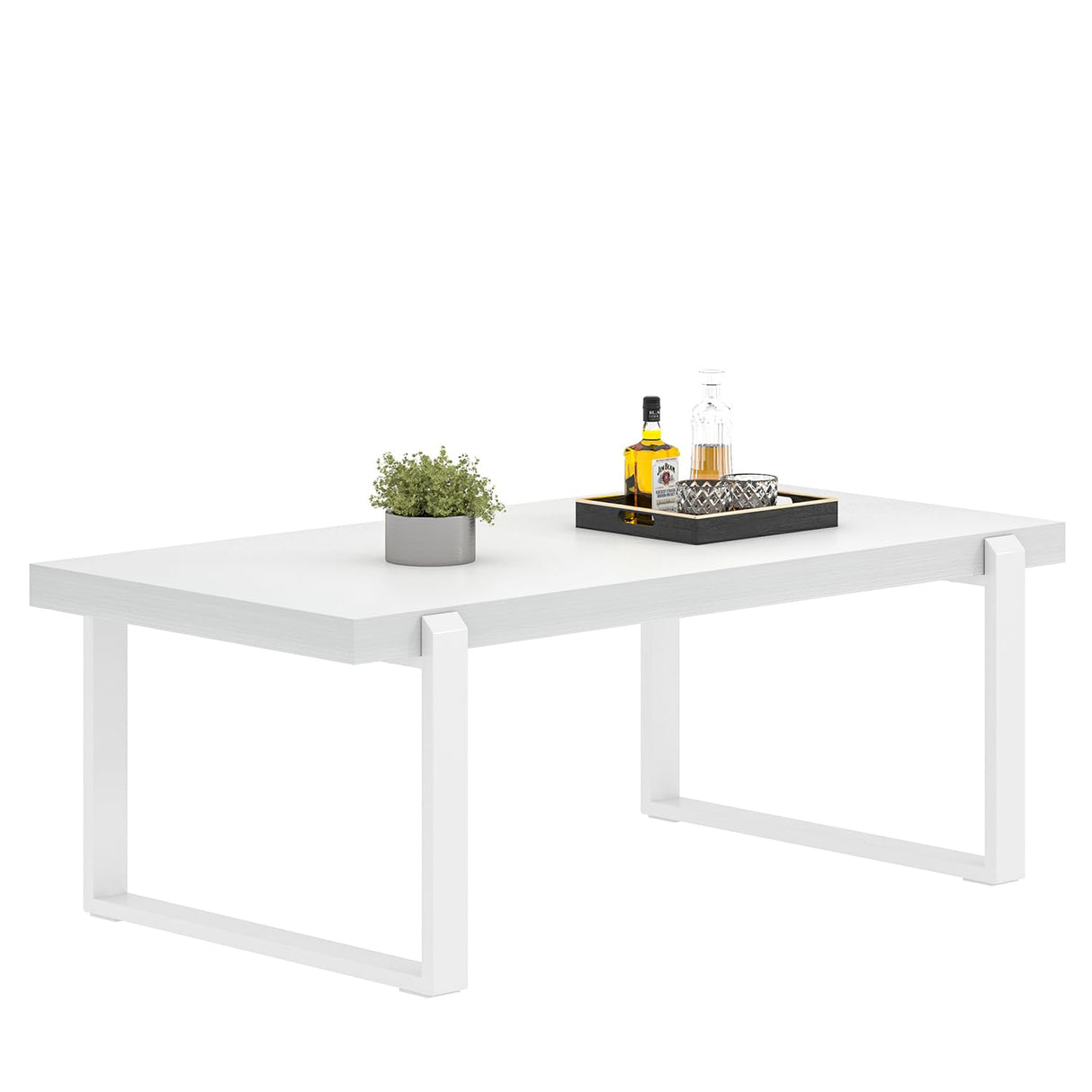 FOLUBAN White Coffee Table, Modern Rustic Wood and Metal Center Table, Rectangle Cocktail Tea Table for Living Room, 47 Inch FOLUBAN