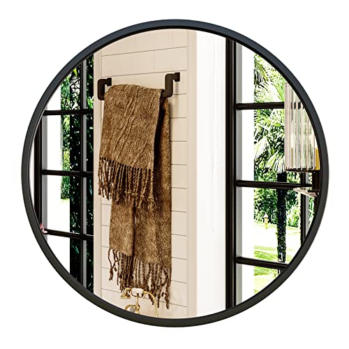 Growsun 24'' Black Round Mirror, Circle Wall Mirror for Bathroom Vanity, Entryway Living Room with Metal Frame for Home Decor Growsun