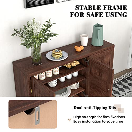 Giantex Buffet Cabinet Kitchen Storage Cupboard - 3 Door Sideboard with Adjustable Shelves, Cable Management Holes, Anti-Tipping Kits, Coffee Bar Console Cabinet for Living Room (Brown) Giantex