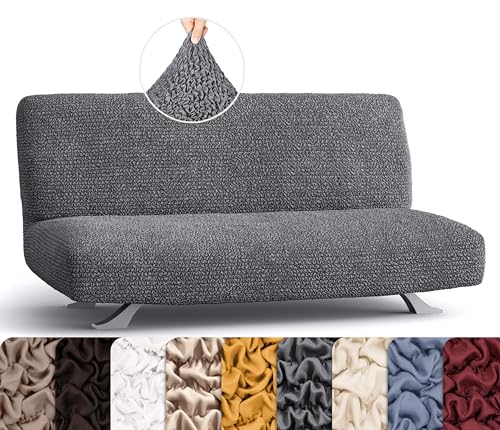 PAULATO BY GA.I.CO. Futon Cover - Armless Couch Cover Sofa Bed Slipcover Without Armrest - Soft Fabric Covers - 1-Piece Form Fit Stretch Futon Protector for Kid Pet - Microfibra - Dark Grey PAULATO BY GA.I.CO.