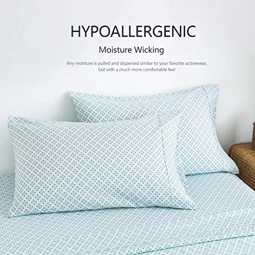 KACEMOO Twin Bed Sheet Set Printed Blue Floral Pattern Cooling 1800 Microfiber Deep Pocket, Hotel Luxury, Super Soft, Breathable, Hypoallergenic, Wrinkle Free, Single Bedding for Kids - (Cyan & Boho) KACEMOO
