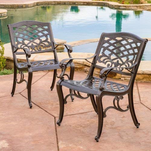 Christopher Knight Home Sarasota Outdoor Cast Aluminum Outdoor Chairs, 2-Pcs Set, Hammered Bronze Christopher Knight Home