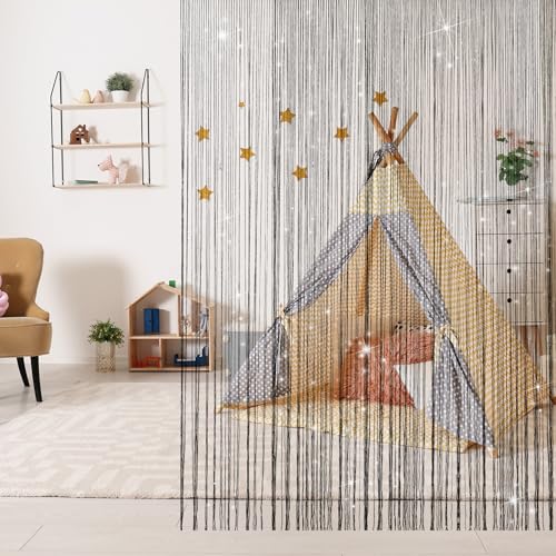 4 Pieces Glitter String Curtains Doorway Beads Curtains, 39 x 79 Inch Hanging Fringe Hippie Room Divider Door String Curtain Boho Doors Tassel for Doorways, Windows, Closet, Privacy Decor (Black) VavoStocks