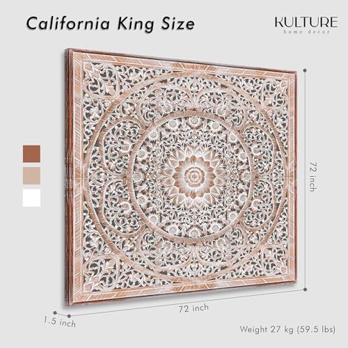 King Wood Headboard Rustic | Carved Full Headboard Only | Wooden Headboard Full Size Bed | Wall Mount Headboard King | Full Bed Headboard Panels (Manusa Antic, Cal King) KultureDeco