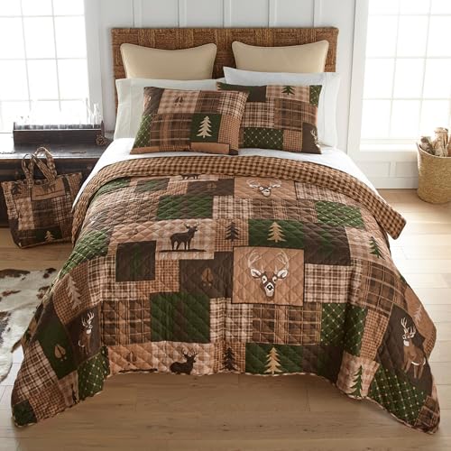 Donna Sharp Twin Bedding Set - 2 Piece - Green Forest Lodge Quilt Set with Twin Quilt and One Standard Pillow Sham - Machine Washable Donna Sharp