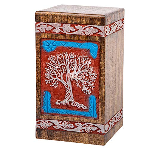 STAR INDIA CRAFT SIC Rosewood Hand Engraved Urn for Human Ashes Adult Female & Male or Pets, Peaceful Funeral Keepsake Decorative Wooden Box, Burial STAR INDIA CRAFT