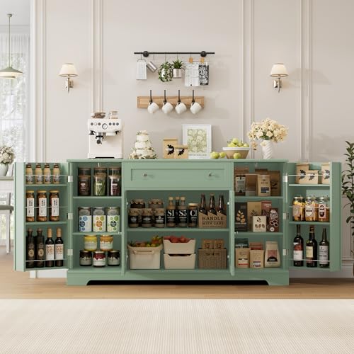 HITHOS 54" Buffet Cabinet with Storage, Modern Kitchen Buffet Sideboard with Drawer, Wood Coffee Bar Station with Adjustable Shelves, Kitchen Storage Cabinet for Living Room, Green HITHOS