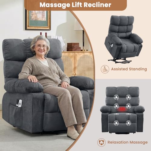 KWKSV Power Lift Recliner Chair for Elderly with Heat and Massage, Electric Recliners Single Sofa with Side Pocket and USB Charge Port for Living Room and Bedroom Comfort