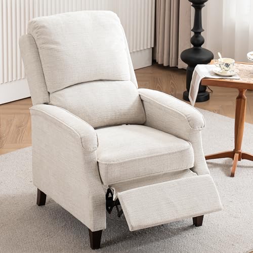 VKNOW Recliner Chair, Fabric Recliner with Soft Armrest, Home Theater Seating with Adjustable Push Back and Lumbar Support, Single Sofa for Adults, Lounge Chair for Living Room, Bedroom(Beige)