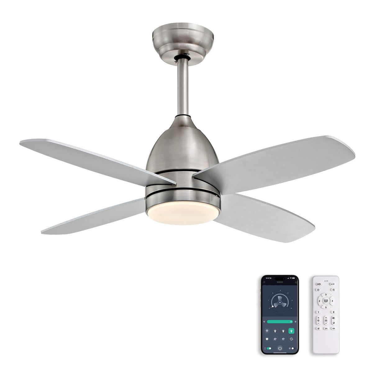 SNZ 38 Inch Flush Mount Ceiling Fans with Lights and Remote Control, Nickel Low Profile Ceiling Fan for Bedroom, Living Room,Office,Kitchen,Patios Indoor and Outdoor Use SNZ