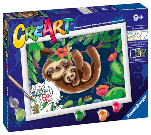 Ravensburger CreArt Sweet Sloths Paint by Numbers Kit for Kids - Painting Arts and Crafts for Ages 9 and Up Ravensburger