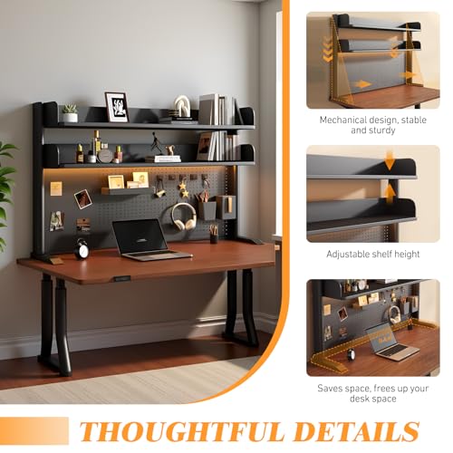 SimpArt Desk Organizer Shelf for Standing Desk – Metal Frame Desk Hutch with Pegboard, Storage Shelf, and Hooks, Space-Saving Desktop Organizer for Home Office & Workstation Black 39.4 * 9.3 * 15in SimpArt