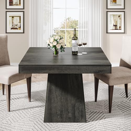Tribesigns Square Dining Table for 4, 31.5-Inch Small Kitchen Table with Sturdy Pedestal Base, Farmhouse Dinner Table for Dining Room, Living Room, Kitchen (Gray) Tribesigns