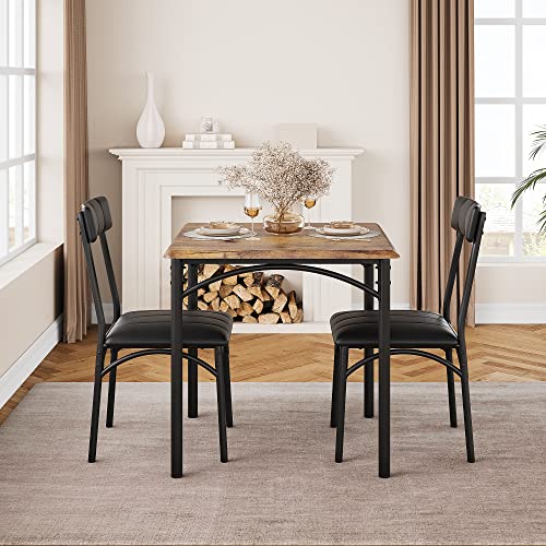 GAOMON Dining Table Set for 2, Kitchen Table and Chairs for 2 with Upholstered Chairs, 3 Piece Dining Room Table Set, Square Kitchen Table Set for Small Space, Apartment, Studio, Rustic Brown GAOMON