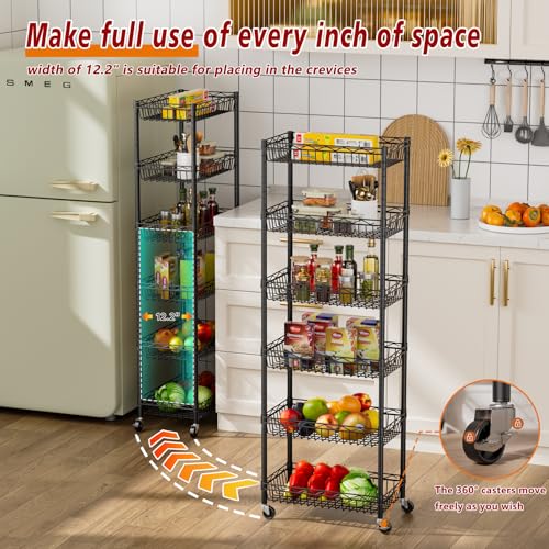 Golpart 6 Tier Basket Shelf Wire Shelving Unit Adjustable Storage Shelves Big Basket Rack for Garage Kitchen Office Pantry Corner 17.2" Dx12.2 Wx63 H Black Golpart