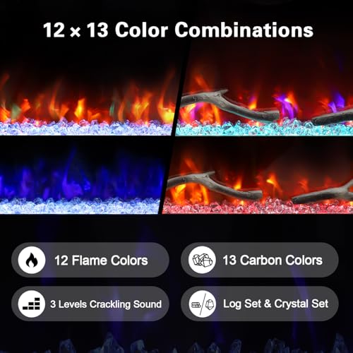 Cheerway 42’’ Smart WiFi Electric Fireplace Heater, Wall Mounted & Recessed Electric Fireplace Insert w/Timer, Child Lock, Crackling Sound, App & Remote Control, Adjustable Flame,1500W Cheerway