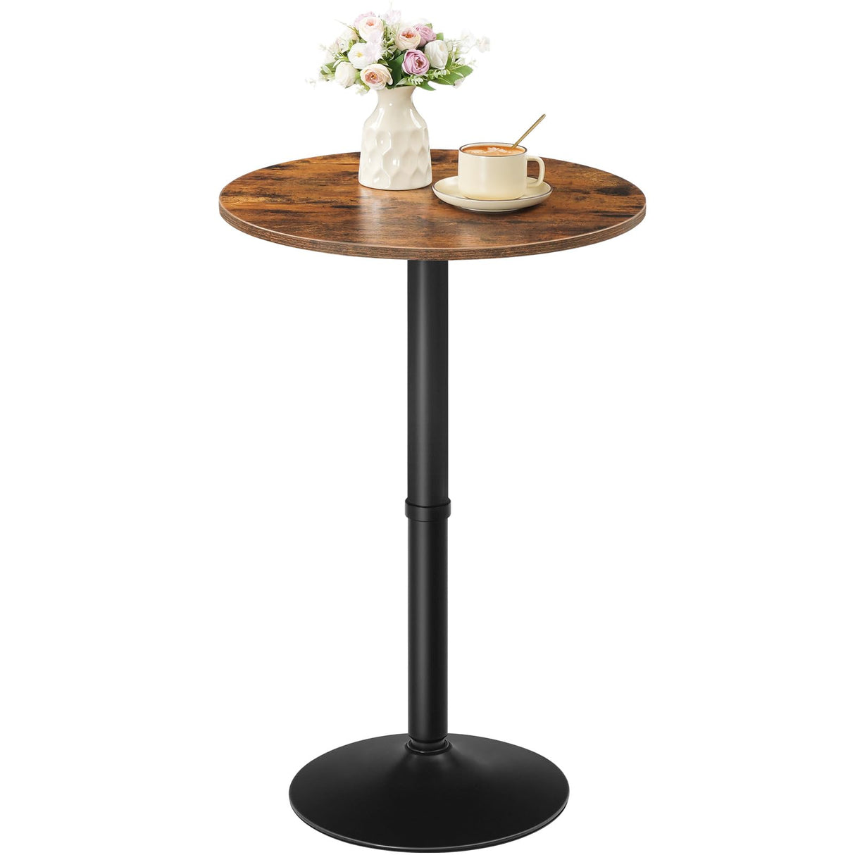 HOOBRO Round Bar Table, 35" Tall Pub Table, Cocktail Table with Base, Stable Counter Table with Non-Slip Base for Narrow Space, Bar Height Table for Kitchen, Easy to Assemble, Rustic Brown BF57BT01 HOOBRO