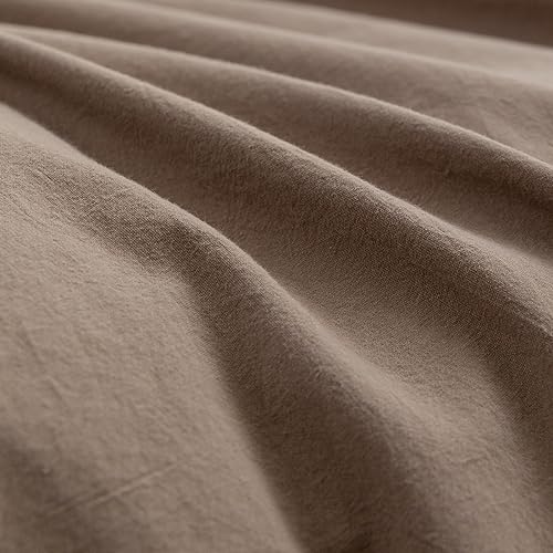 BESTOUCH Duvet Cover Set 100% Washed Cotton Linen Feel Super Soft Comfortable Chic Lightweight 3 PCs Home Bedding Set Solid Pine Bark Brown Queen BESTOUCH