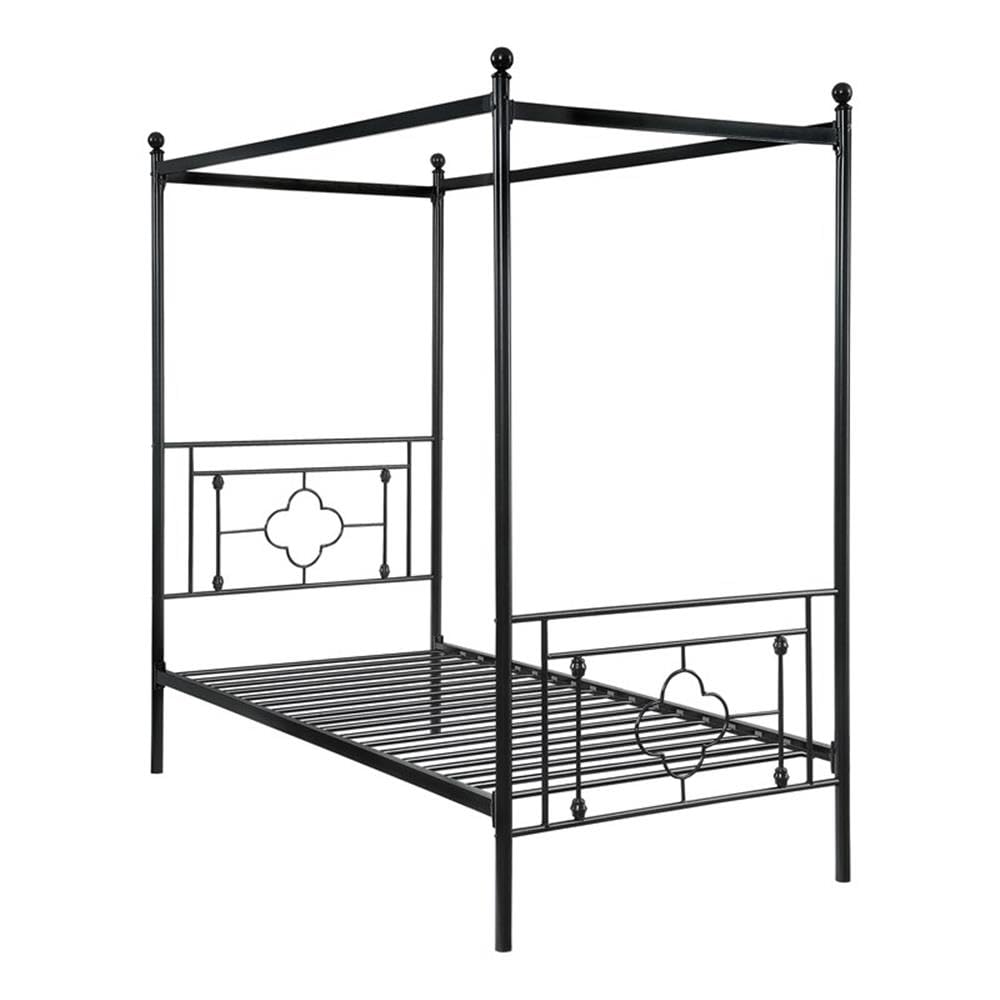 Pemberly Row Metal Twin Canopy Platform Bed in Black Pemberly Row