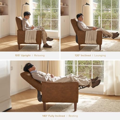 mopio Arthur Recliner Chair with 3 Positions, Accent Armchair, Mid Century Modern Reading Chair, High Back Padded Support Comfy Sleeper Armchair (Olive Green Velvet)