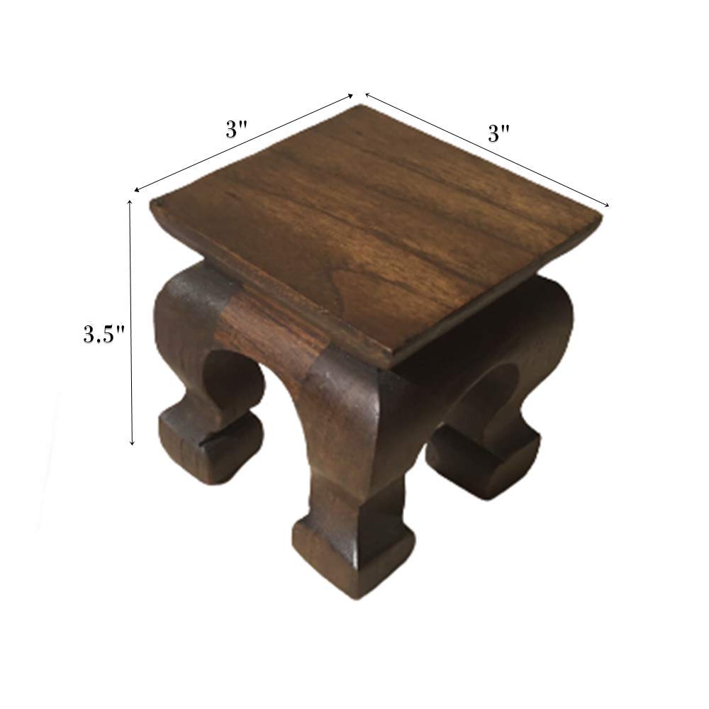 CoziNest Mini Table Buddha Statue Stand Worship Pedestal Furniture Display Stand Wooden Square Shape Solid Thai Teak Wood Base Holder for Small CoziNest