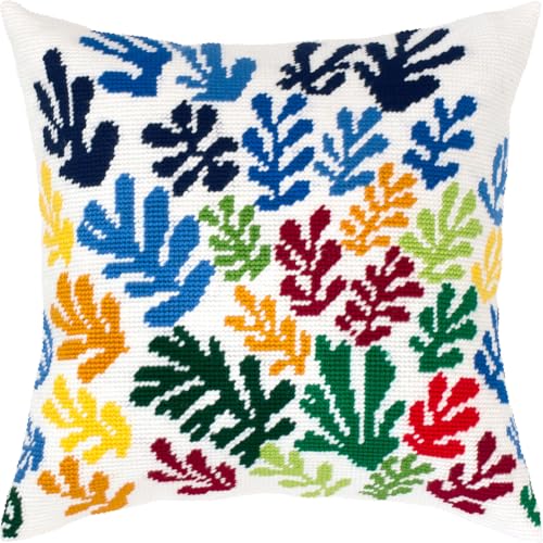 Brvsk Abstract Embroidery Kit for Adults and Beginners — The Sheaf by Henri Matisse 16″ × 16″ with Clear, Precise Printed Design on Cotton Canvas; Includes 2 Needles, Yarn, and Easy-Read Chart