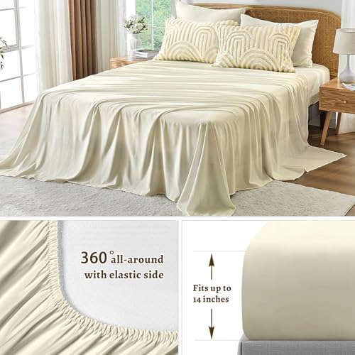 Nesker Boho Queen Comforter Set, 7 Pcs Tufted Beige Bedding Sets, Soft Cozy Chic Bed in a Bag, Arch Pattern Shabby Bed Set All Season with Comforter, Fitted Sheet, Flat Sheet & Pillowcases Nesker