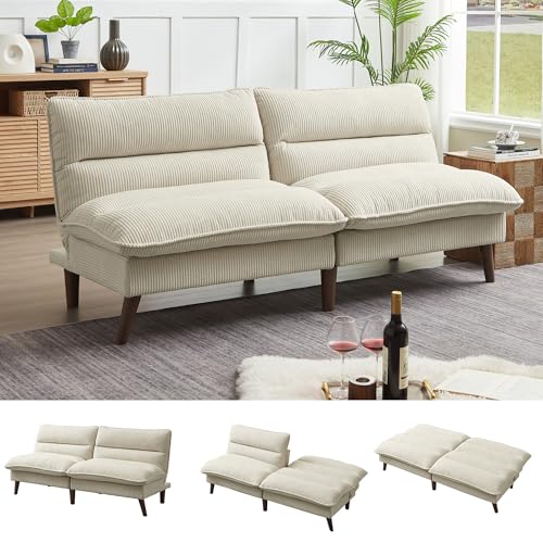 Enobala Convertible Futon Sofa Bed, 72" Loveseat Couch, Modern Folding Futon Couch with 3-Level Adjustable Backrest, Sleeper Recliner Couches for Living Room/Guest Room/Apartment/Small Spaces, Beige Enobala